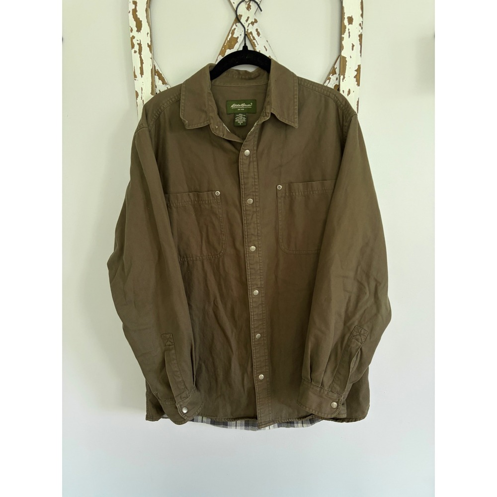 Eddie Bauer Flannel Lined Flannel Snap Button Shirt Men's Small Green